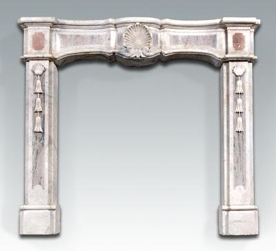 Appraisal: Marble fire surround Chippendale style carved and inlaid variegated white