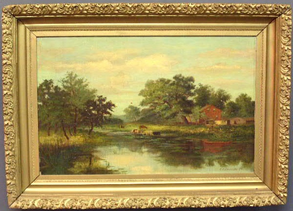 Appraisal: Oil on canvas painting of farm scene signed C W