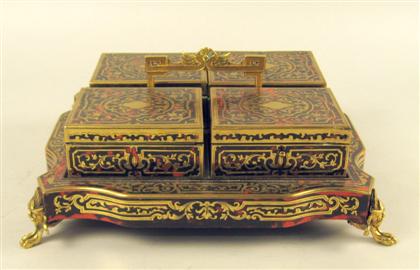 Appraisal: Boulle marquetry desk stand With a central cast squared handle