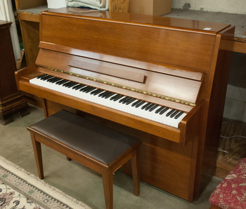 Appraisal: MAHOGANY STUDIO PIANO WITH BENCH Samick Piano Co model SU-