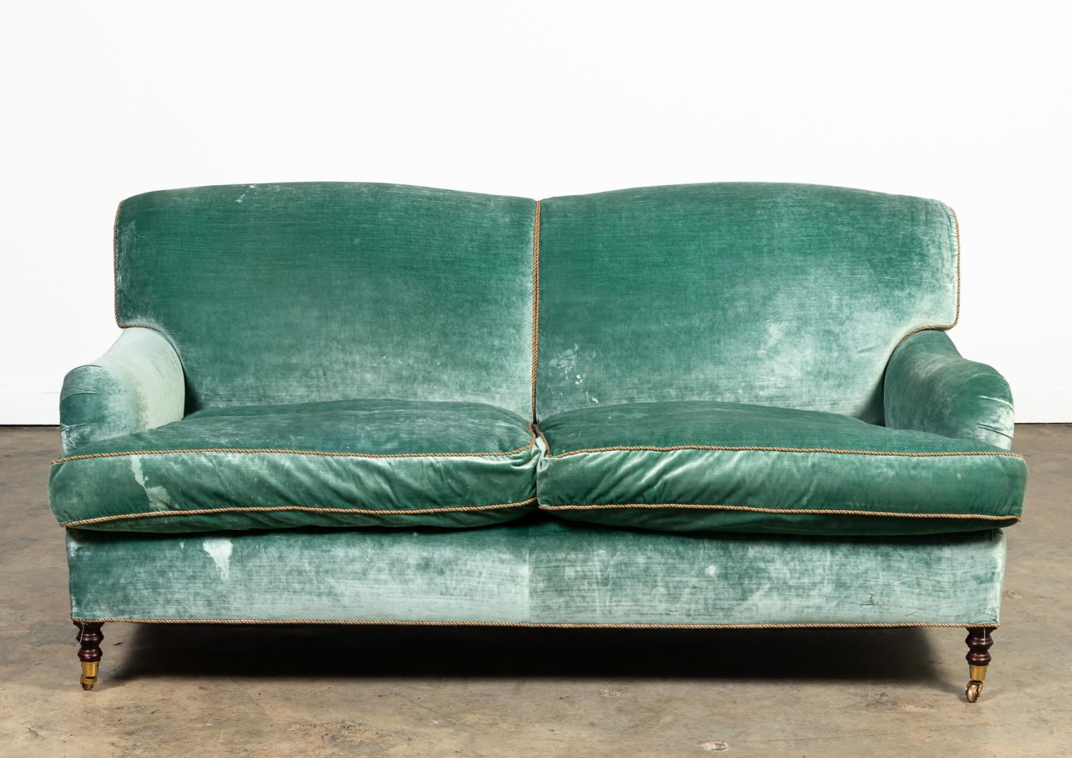 Appraisal: GEORGE SMITH CUSTOM TURQUOISE VELVET SOFA George Smith custom turquoise