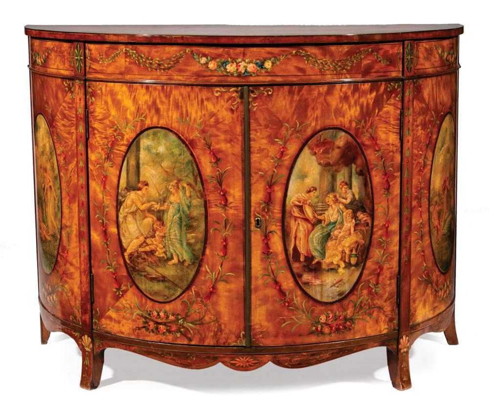 Appraisal: Fine George III Painted Satinwood Demilune Cabinet th th c