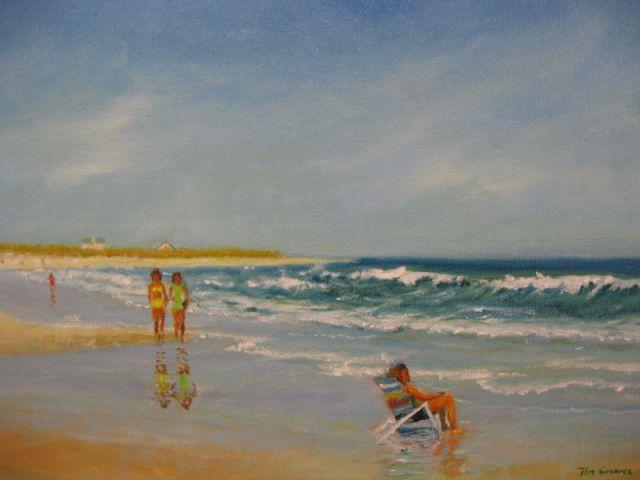 Appraisal: Tim Graves Oil Beach Scene image area x