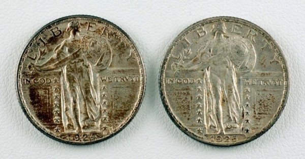 Appraisal: Two Standing Liberty silver quarters One and one CONDITION Both