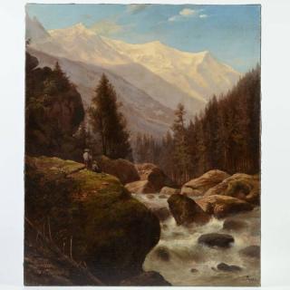 Appraisal: Alexander Vasilievitch Gine Mountain river landscape with figure oil on