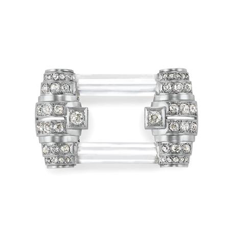 Appraisal: Platinum White Gold Rock Crystal and Diamond Brooch Estimate -