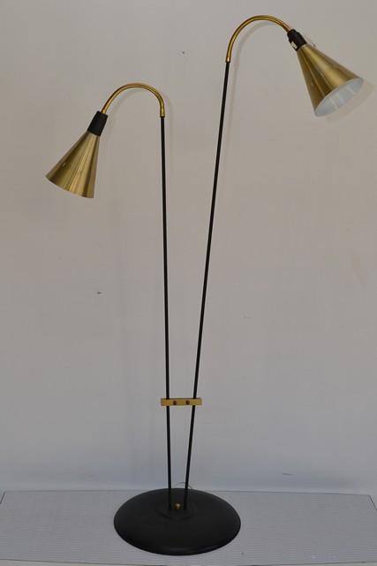 Appraisal: A 'S WROUGHT IRON TWIN SHADE LAMP