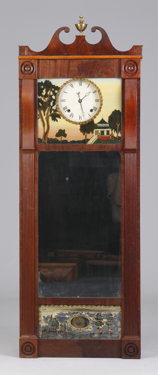 Appraisal: Joseph Ives Mirror Clock Mahogany case with fluted pilasters and