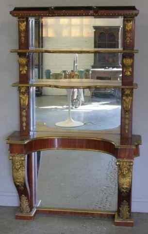 Appraisal: th C Continental Gilt Bronze MountedMirror Back Etagere Rosewood and