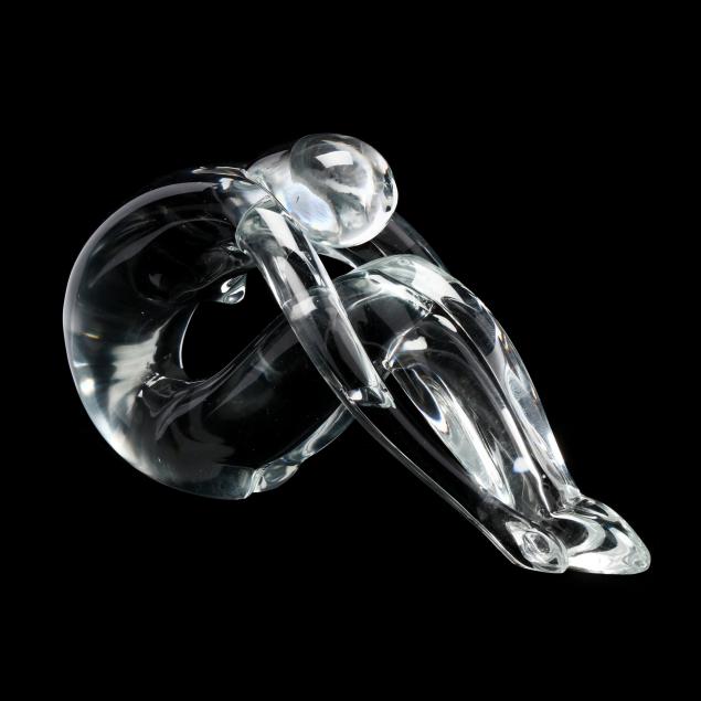 Appraisal: SIGNED ART GLASS FIGURE Blown clear glass in the form