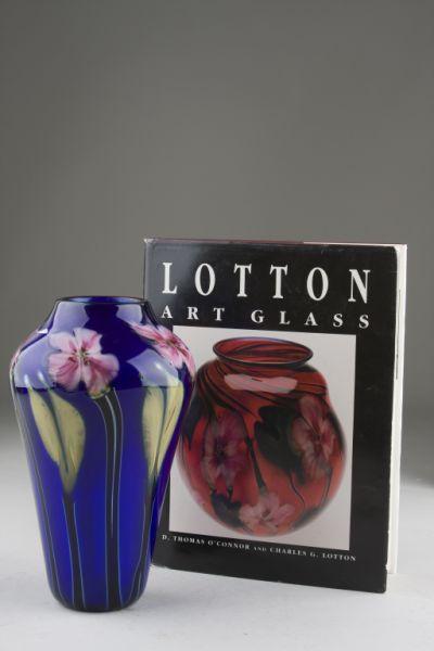 Appraisal: Charles Lotton Art Glass Vase pink long stemmed flowers on