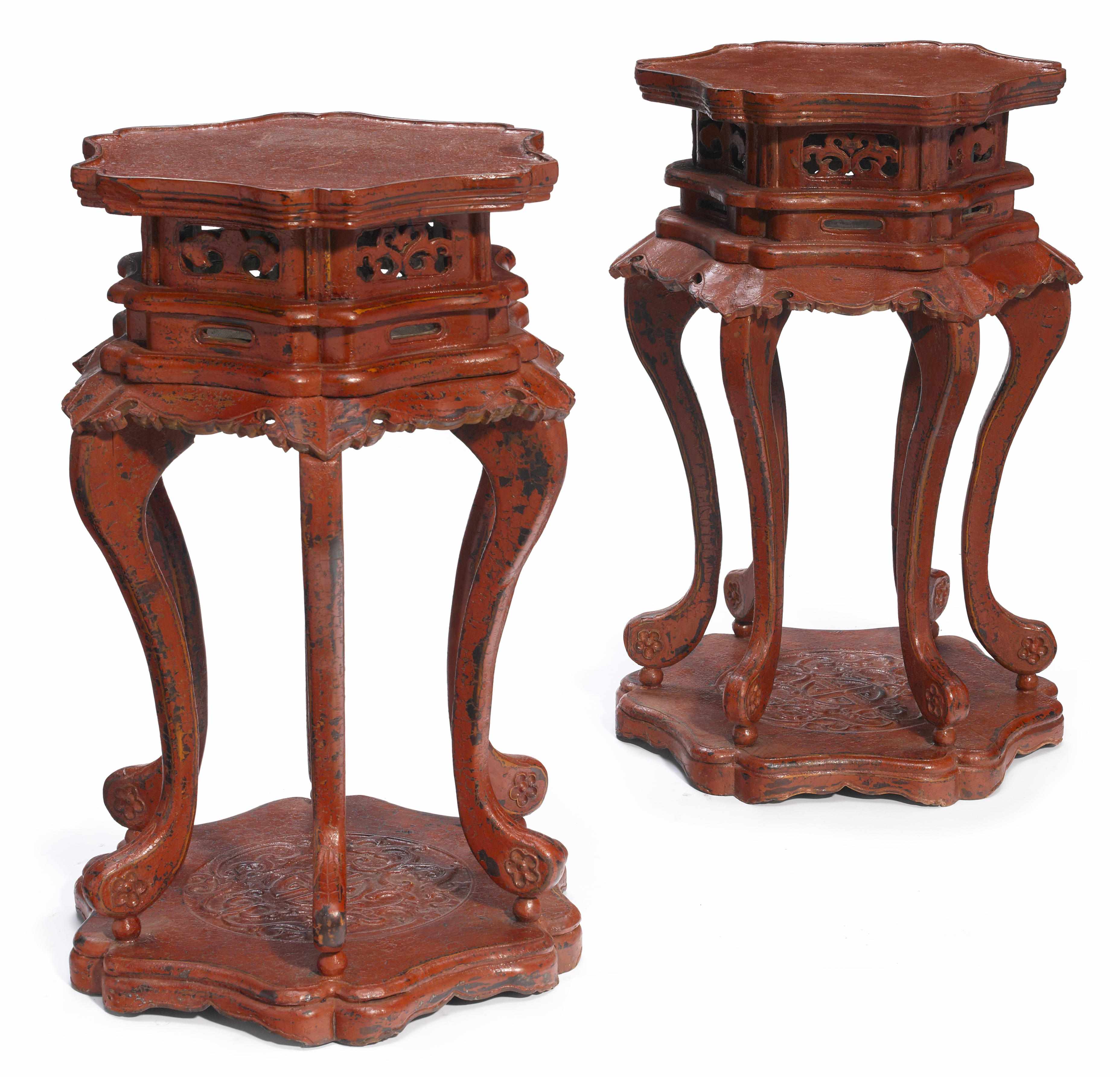 Appraisal: A pair of Chinese scarlet lacquered tables height in diameter