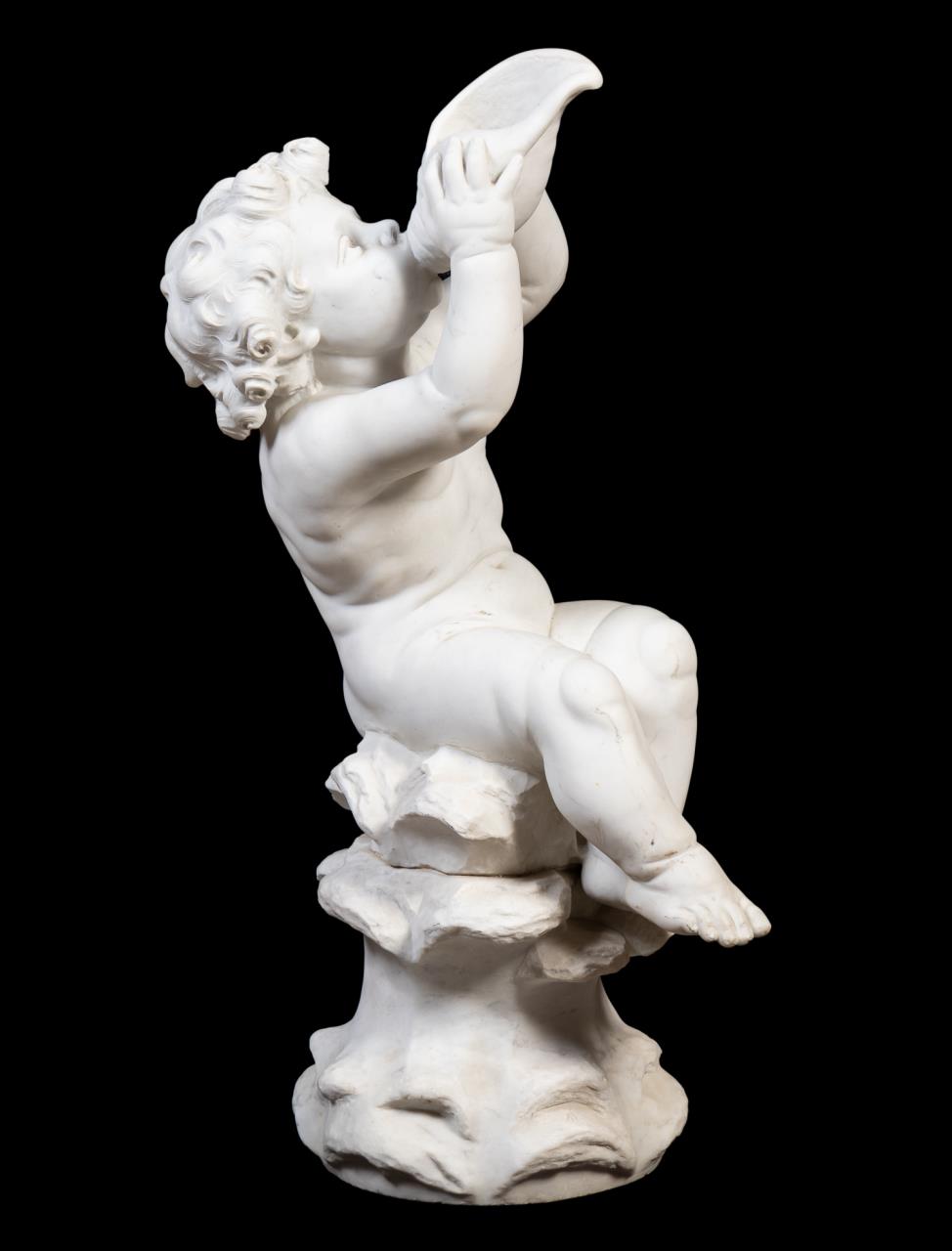 Appraisal: PUTTO SHELL MARBLE FOUNTAIN SCULPTURE Continental School late th to