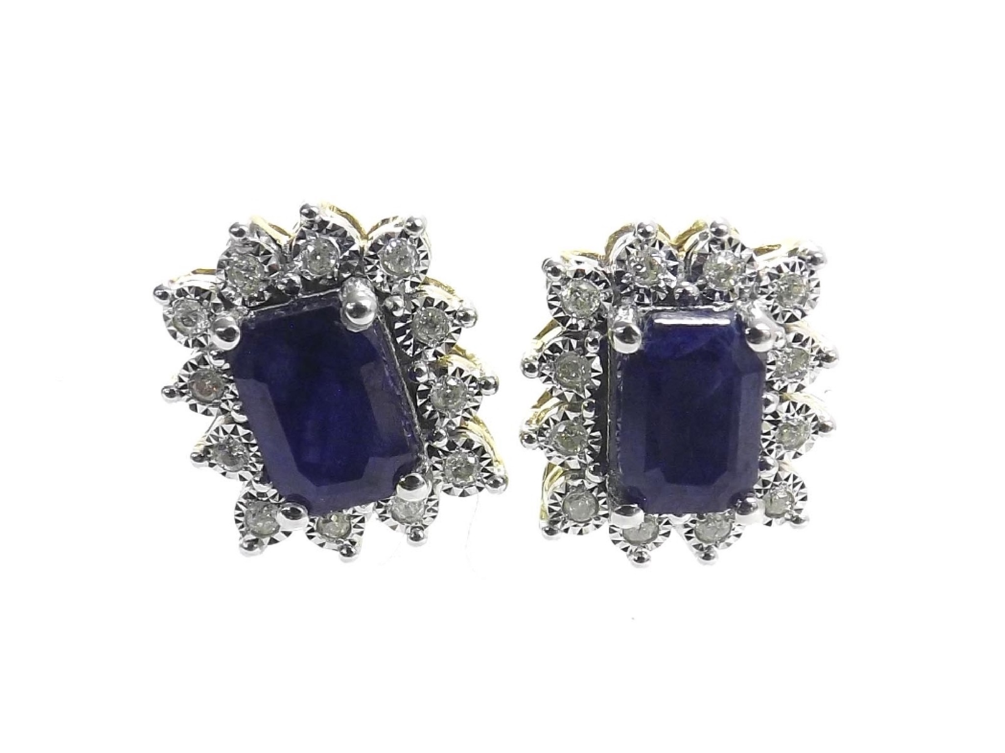 Appraisal: Pair of sapphire and diamond cluster earrings ct with butterfly