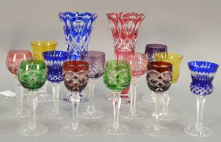 Appraisal: Group of twelve Bohemian cut to clear multicolor stemmed cordials