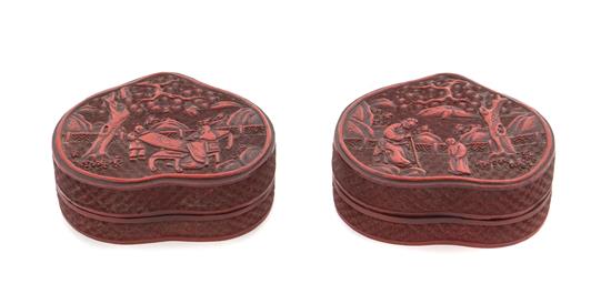 Appraisal: Sale Lot A Matched Pair of Cinnabar Lacquer Boxes and