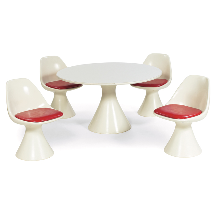 Appraisal: Hollen dining set Houston Texas molded plastic bases round white