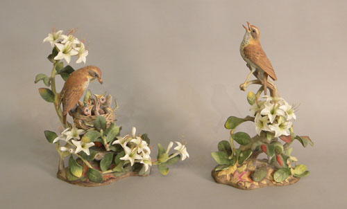 Appraisal: Two Boehm wood thrush figures h and h