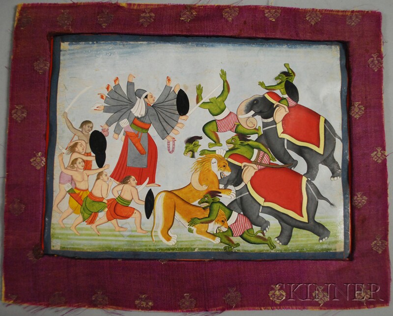 Appraisal: Indian Gouache on Paper Depicting a Mythical Scene th early