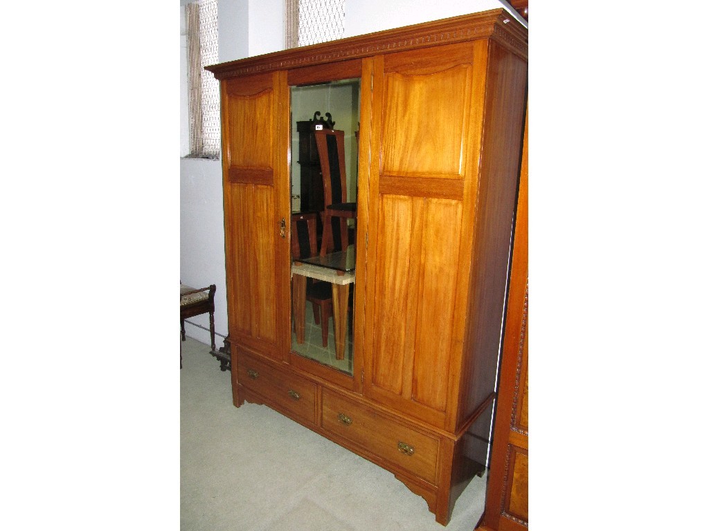 Appraisal: Edwardian mahogany mirror door and panelled wardrobe