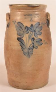 Appraisal: Cowden Wilcox Tulip Decorated Butter Churn Rare Cowden Wilcox Harrisburg