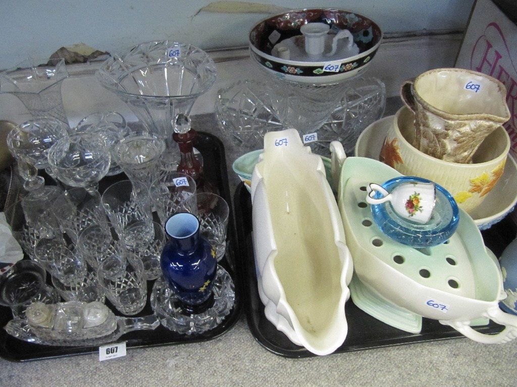 Appraisal: Two trays containing crystal and glass China and pottery including