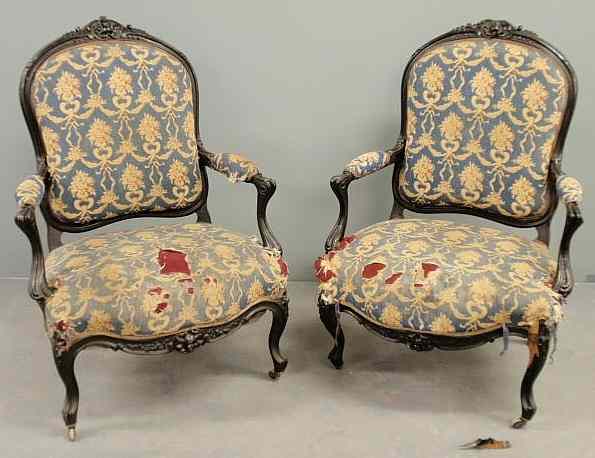 Appraisal: Pair of th c Rococo open armchairs h x w