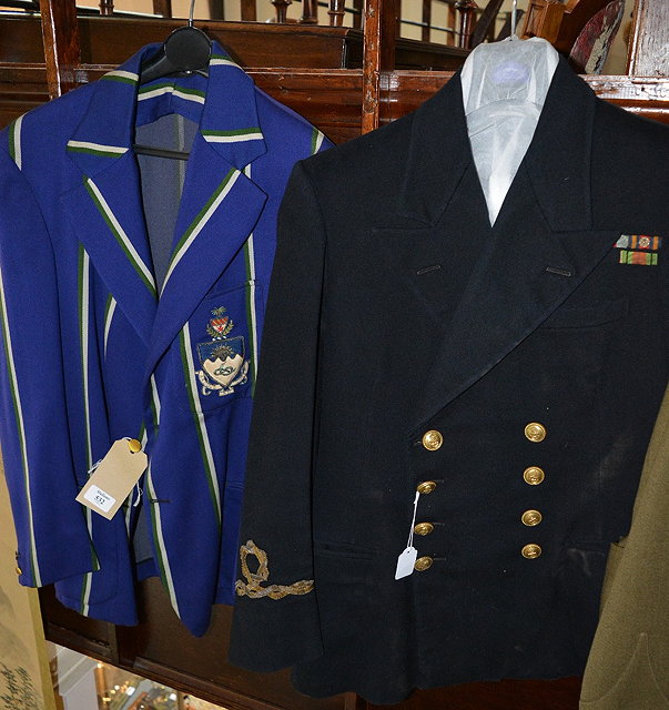 Appraisal: Naval dress coatand a blue striped school blazer with motto