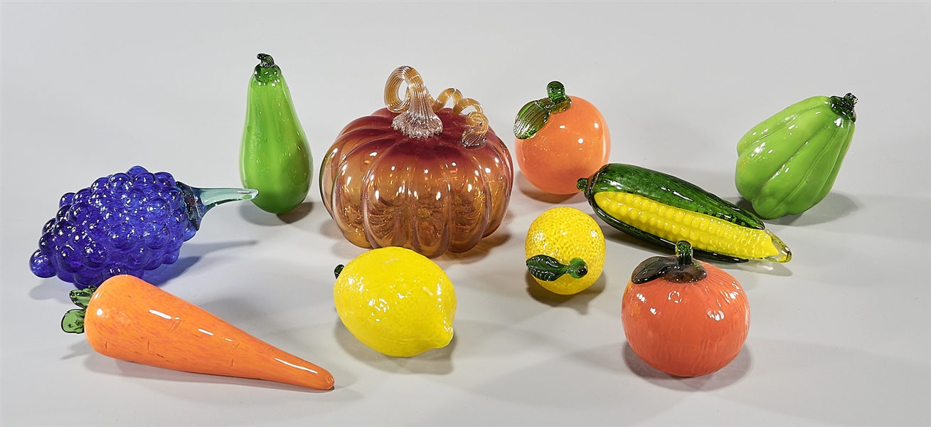 Appraisal: Group of ten art glass sculptures of fruit including one