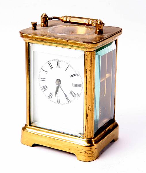 Appraisal: An American gilt brass carriage timepiece height in