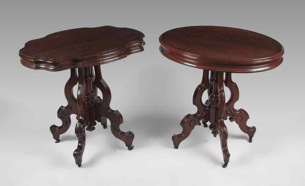 Appraisal: TWO VICTORIAN WALNUT SIDE TABLES Oval top shaped legs and