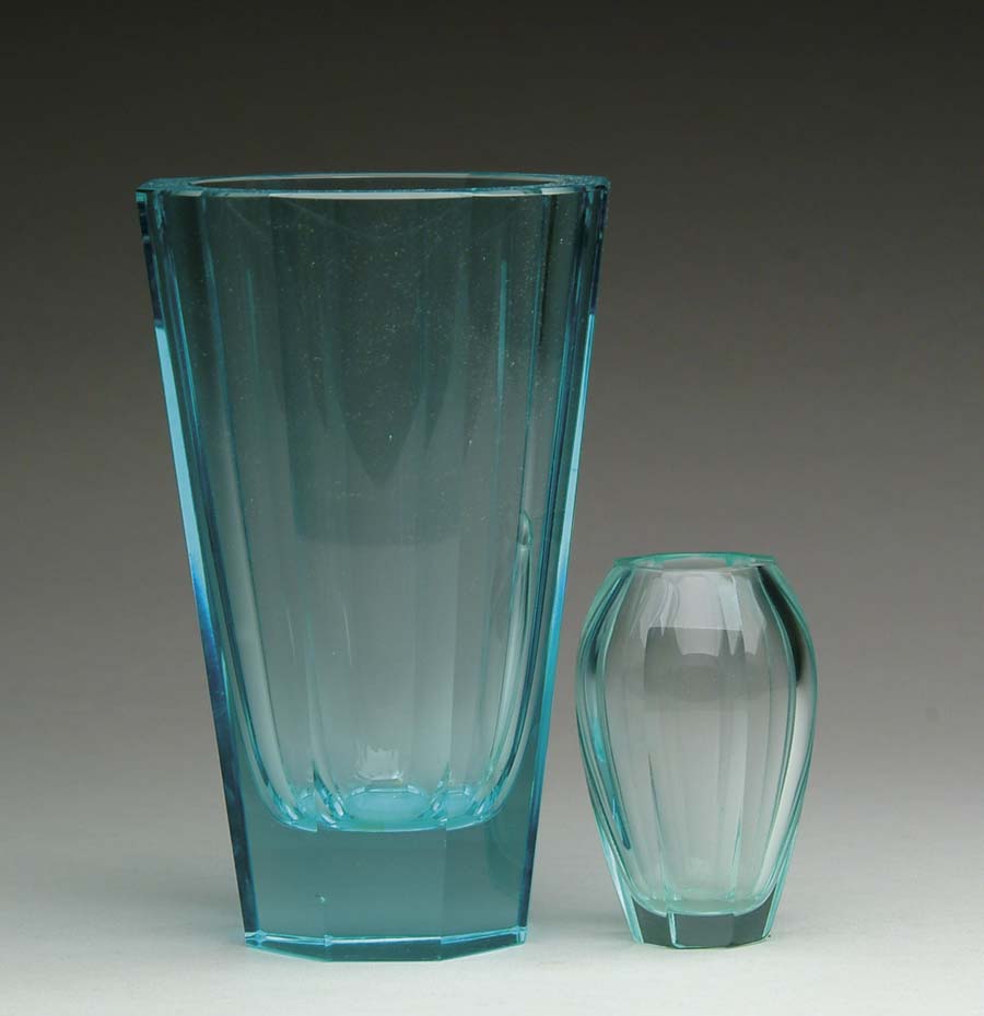 Appraisal: TWO MOSER VASES Nice Moser vases are done in aquamarine