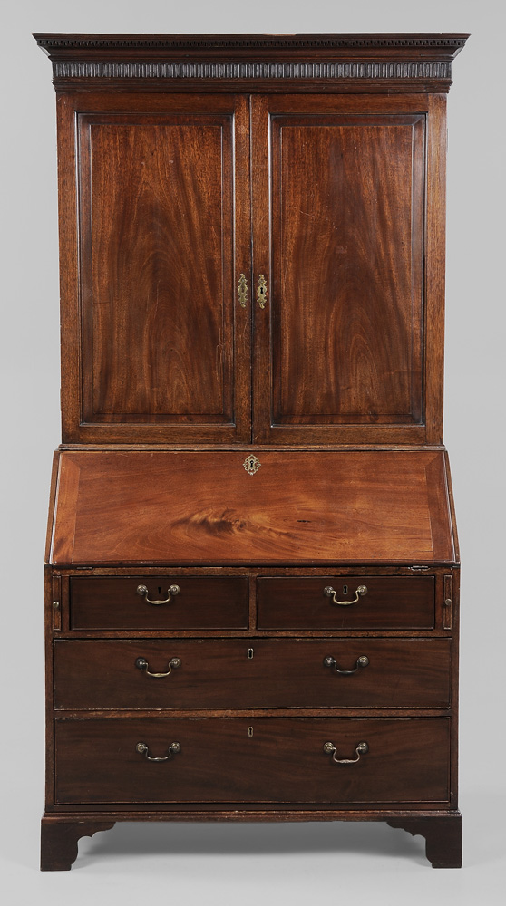 Appraisal: Chippendale Mahogany Desk and Bookcase British th century dovetailed drawers