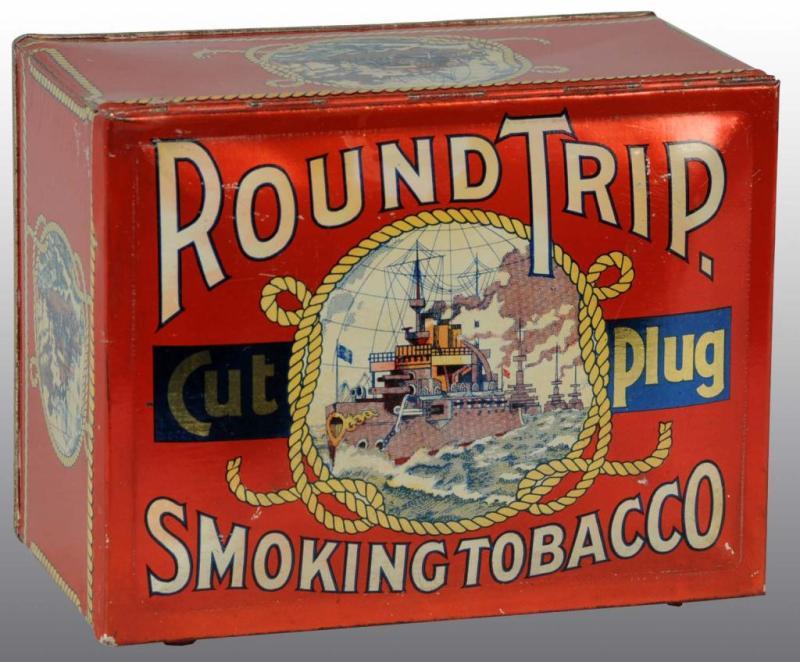 Appraisal: Round Trip Cut Plug Tobacco Tin Description Manufactured by Larus