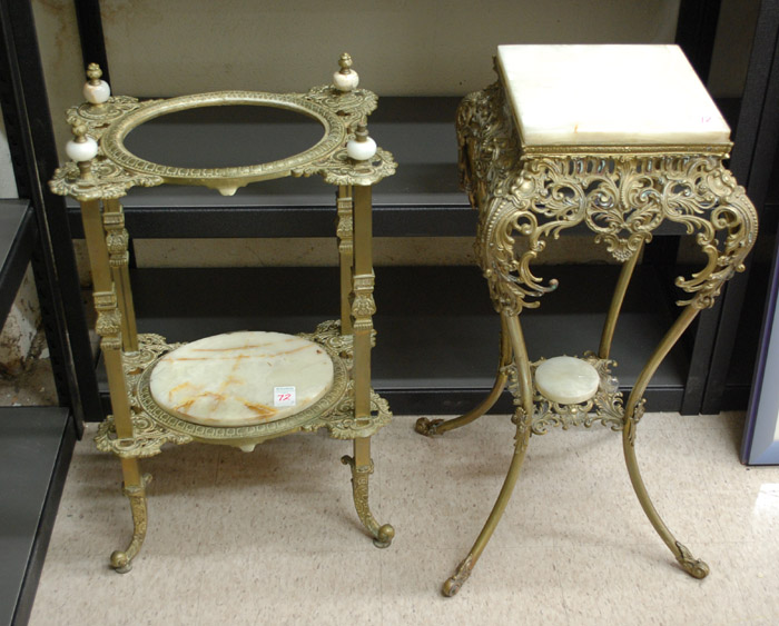 Appraisal: TWO LATE VICTORIAN BRASS AND ONYX METAL PLANT STANDS American