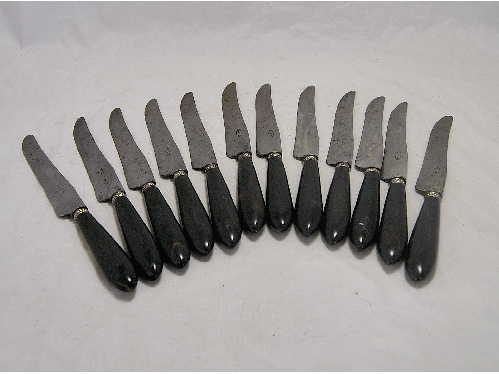 Appraisal: One dozen antique French table knives with wooden handles