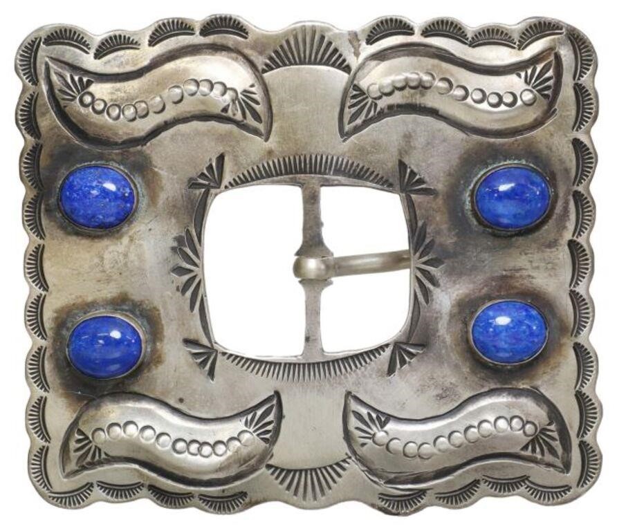 Appraisal: Native American sterling silver belt buckle signed BW likely Navajo