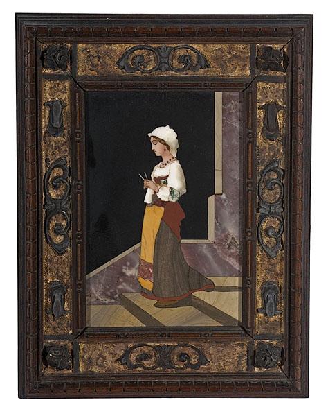 Appraisal: PIETRA DURA PLAQUE Italian early th century depicting a young