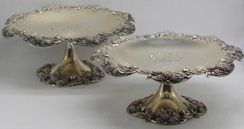 Appraisal: STERLING Pair of Tiffany Co Blackberry Compotes With central monogram