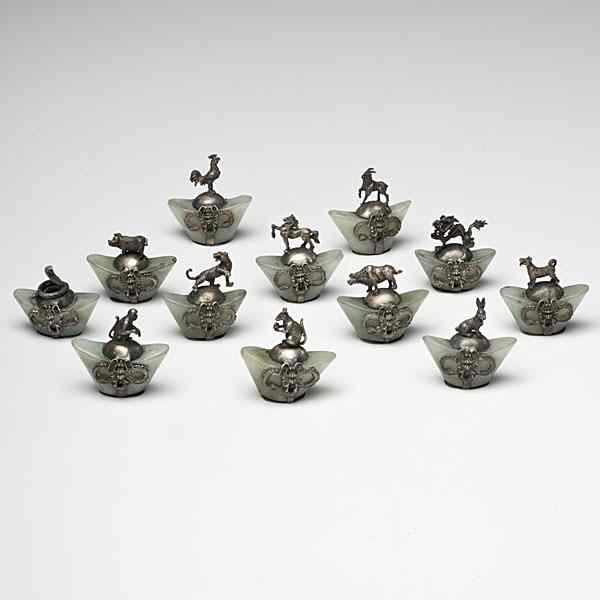 Appraisal: Chinese Soochow Jade and Silver Zodiac Pieces Chinese A group