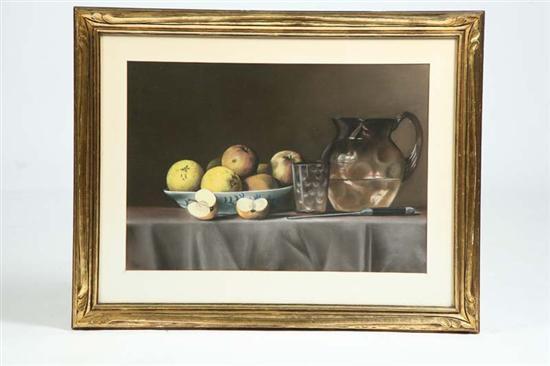 Appraisal: STILL LIFE Pastel of fruit and a water pitcher Gilt