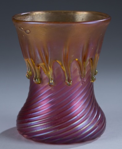 Appraisal: Unsigned Loetz Vase Pink with Amber Dripping H x Diameter