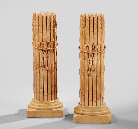 Appraisal: Unusual Pair of Italian Carved Wooden Columnar Pedestals in the