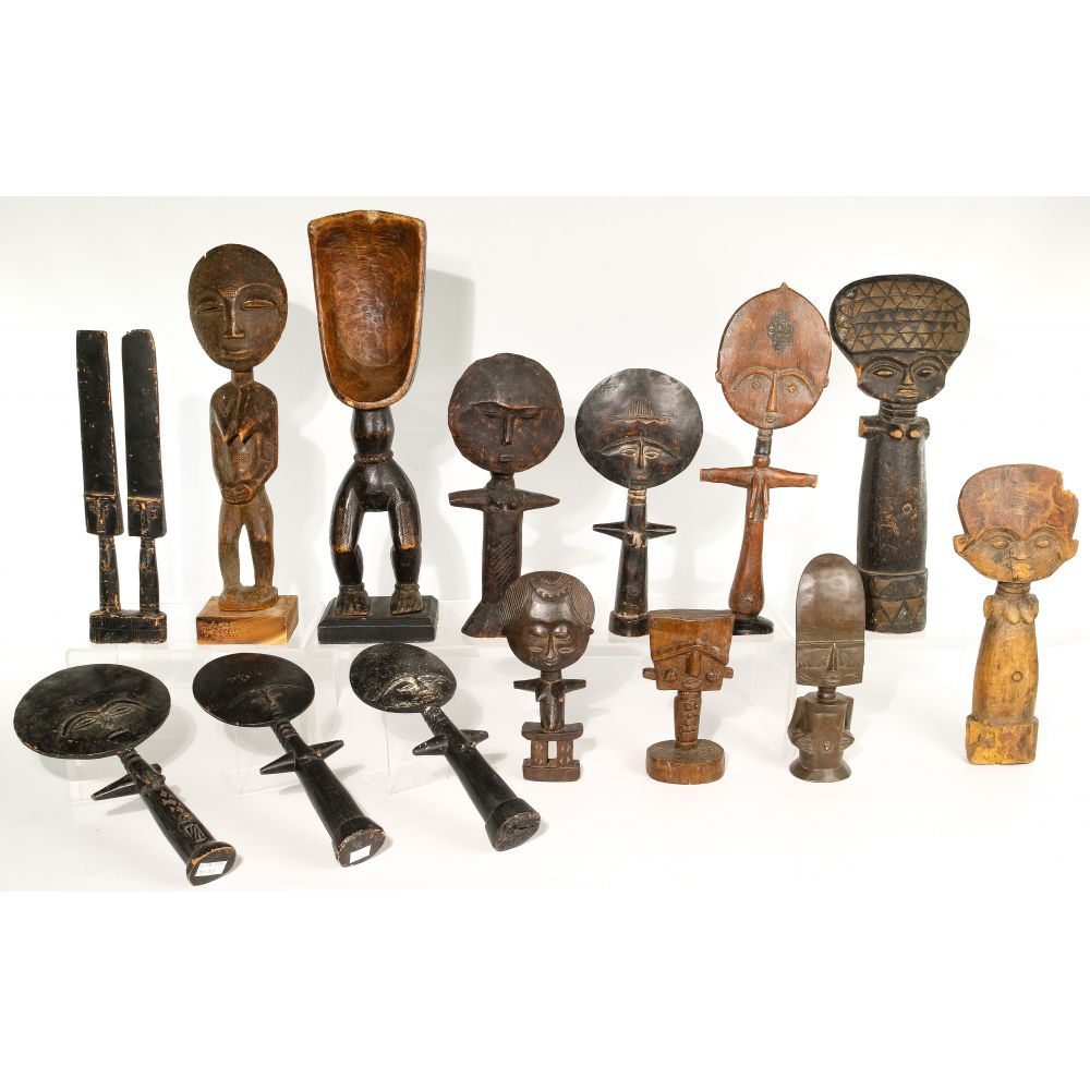 Appraisal: AFRICAN DOLL ASSORTMENT items including a Wunkimian ceremonial ladle and