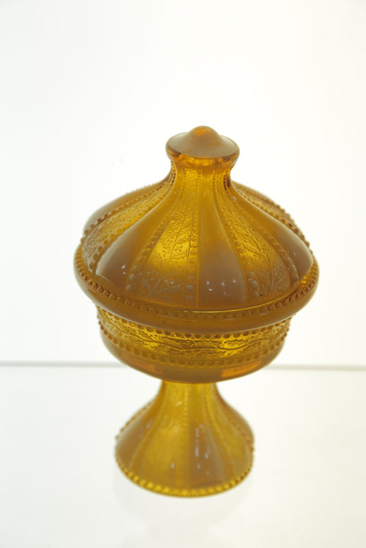 Appraisal: HOLLY AMBER COMPOTE Covered compote by the Indiana Tumbler Goblet