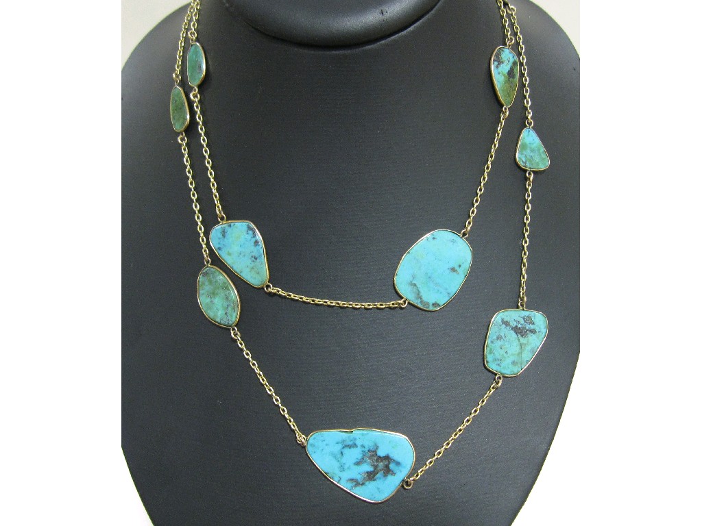 Appraisal: Two ct gold graduated turquoise plaque spacer necklaces