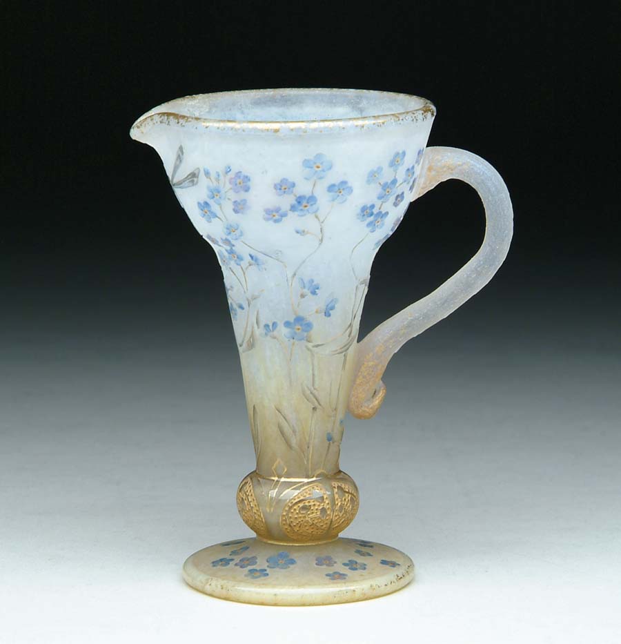 Appraisal: DAUM NANCY CAMEO AND ENAMELED CREAMER Cameo and enamel decoration