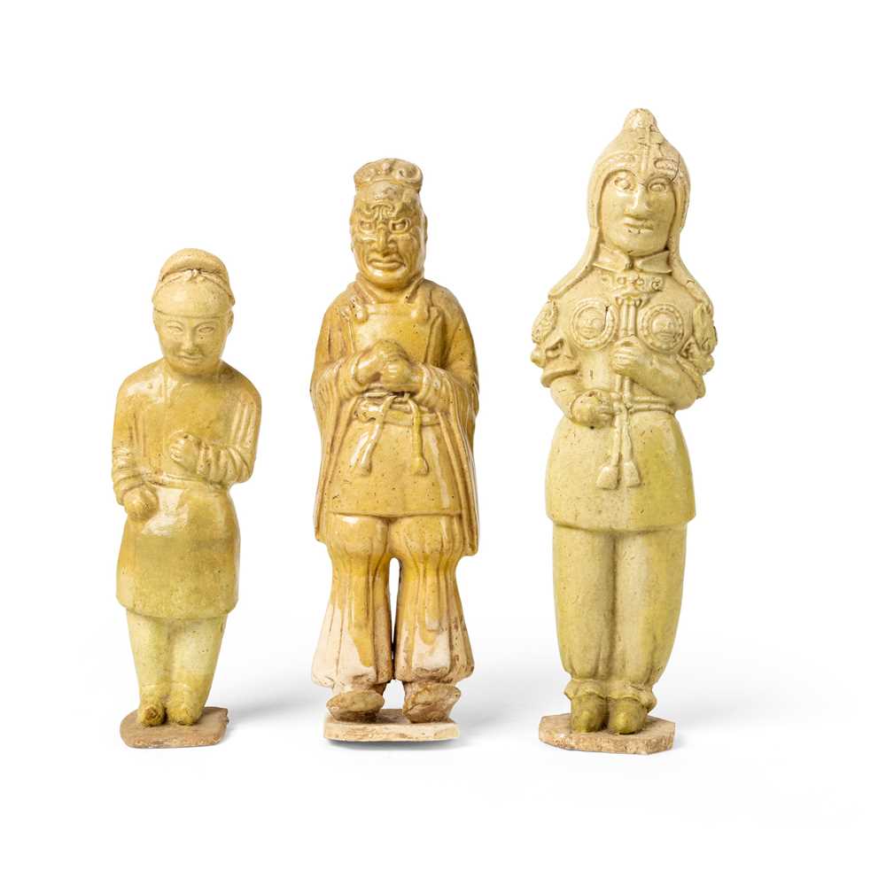 Appraisal: GROUP OF THREE STRAW-GLAZED POTTERY FIGURES SUI DYNASTY - comprising