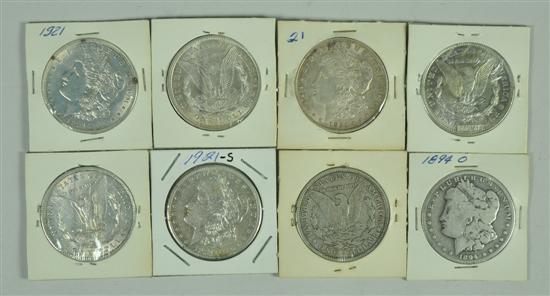 Appraisal: Eight Morgan Dollars Six dated and one dated -S grading