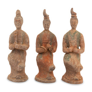 Appraisal: Three Chinese Pottery Figures of Court Ladies Tang Dynasty Style